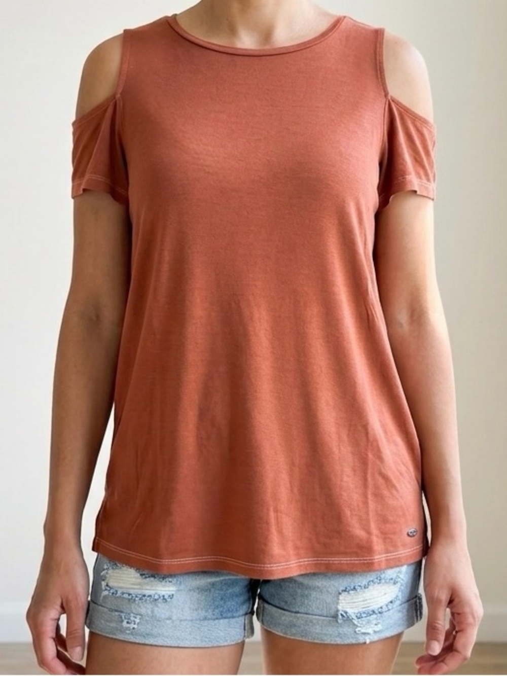 American Eagle Soft & Sexy Cold Shoulder Rust Top Burnt Orange Short Sleeve Sz S
